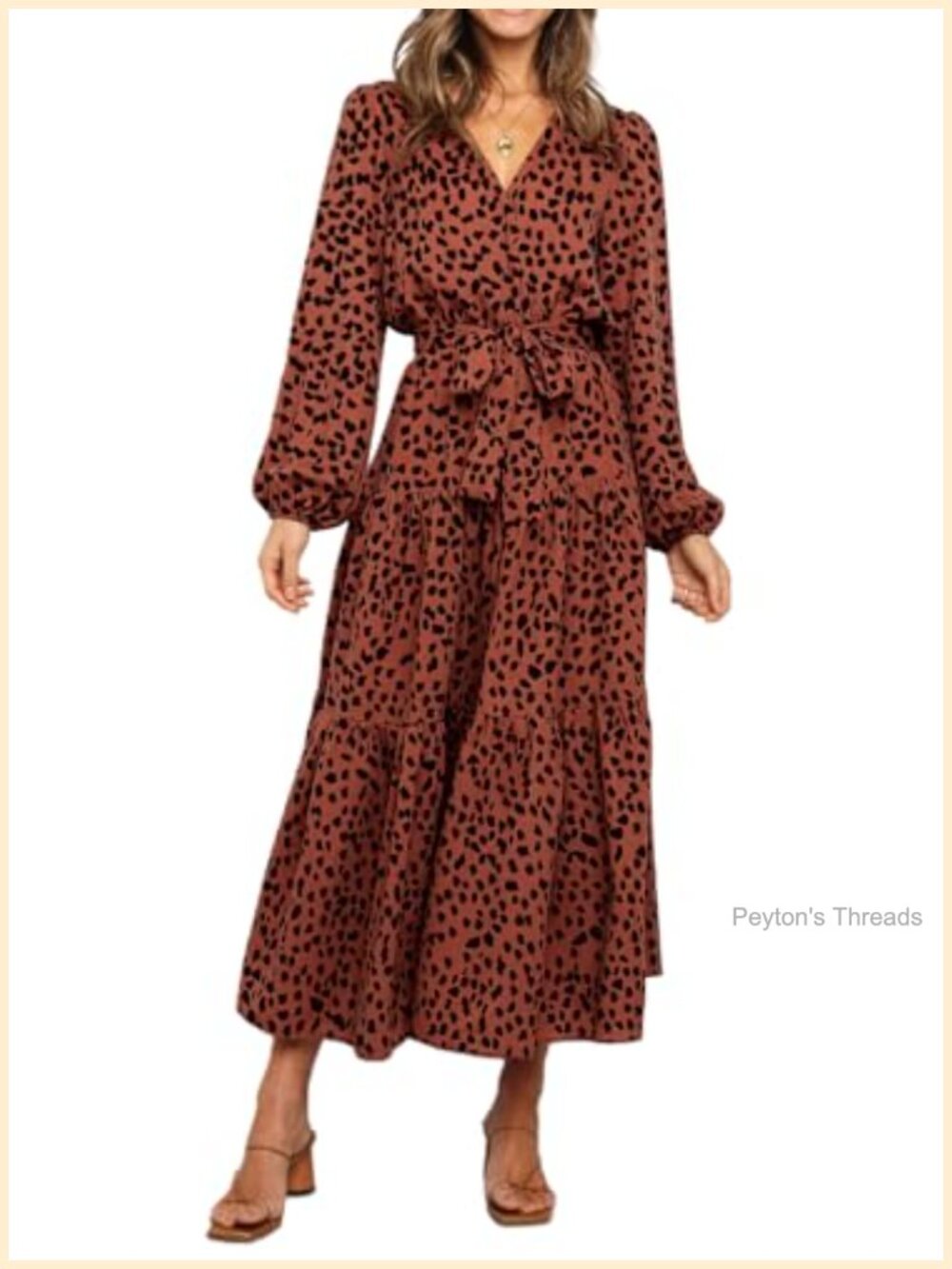 Boho Floral Wrap Maxi Dress Long Sleeve Tie Waist